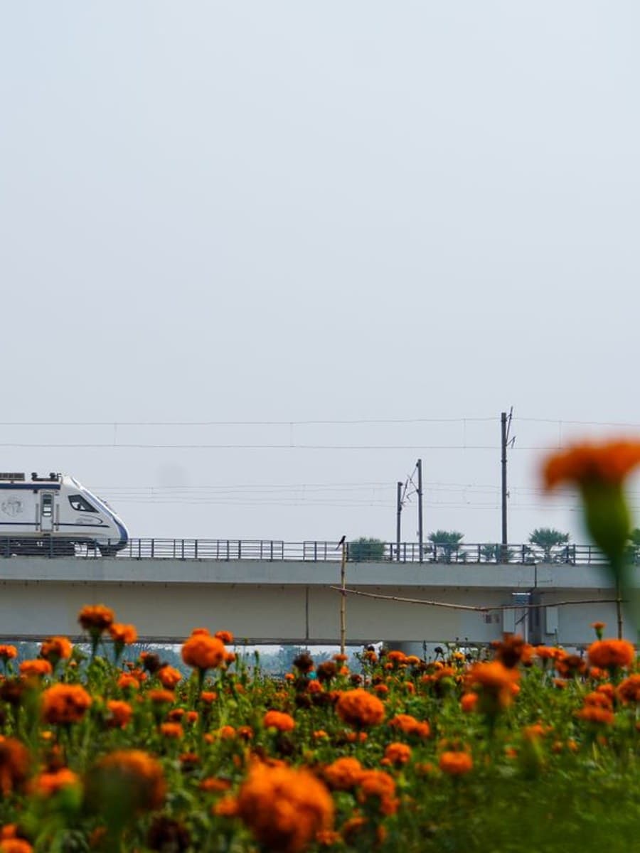 Vande Bharat Express train crossing a bridge