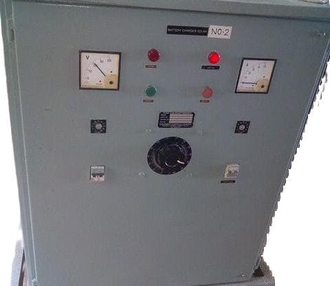 Float Cum Boost Charger 320 AH cabinet with analog volt and amp meters